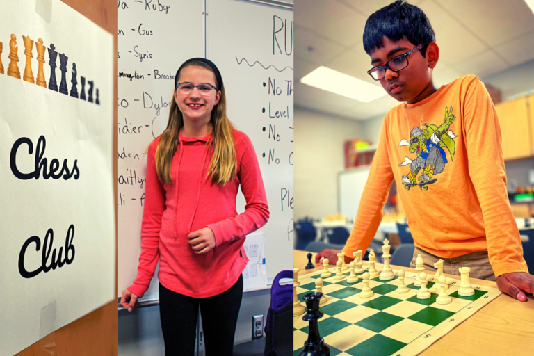 students organizing and playing chess