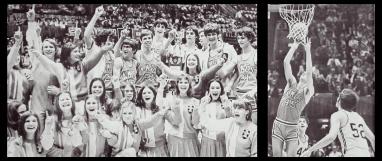 cheerleaders and basketball players from the 1972-73 season
